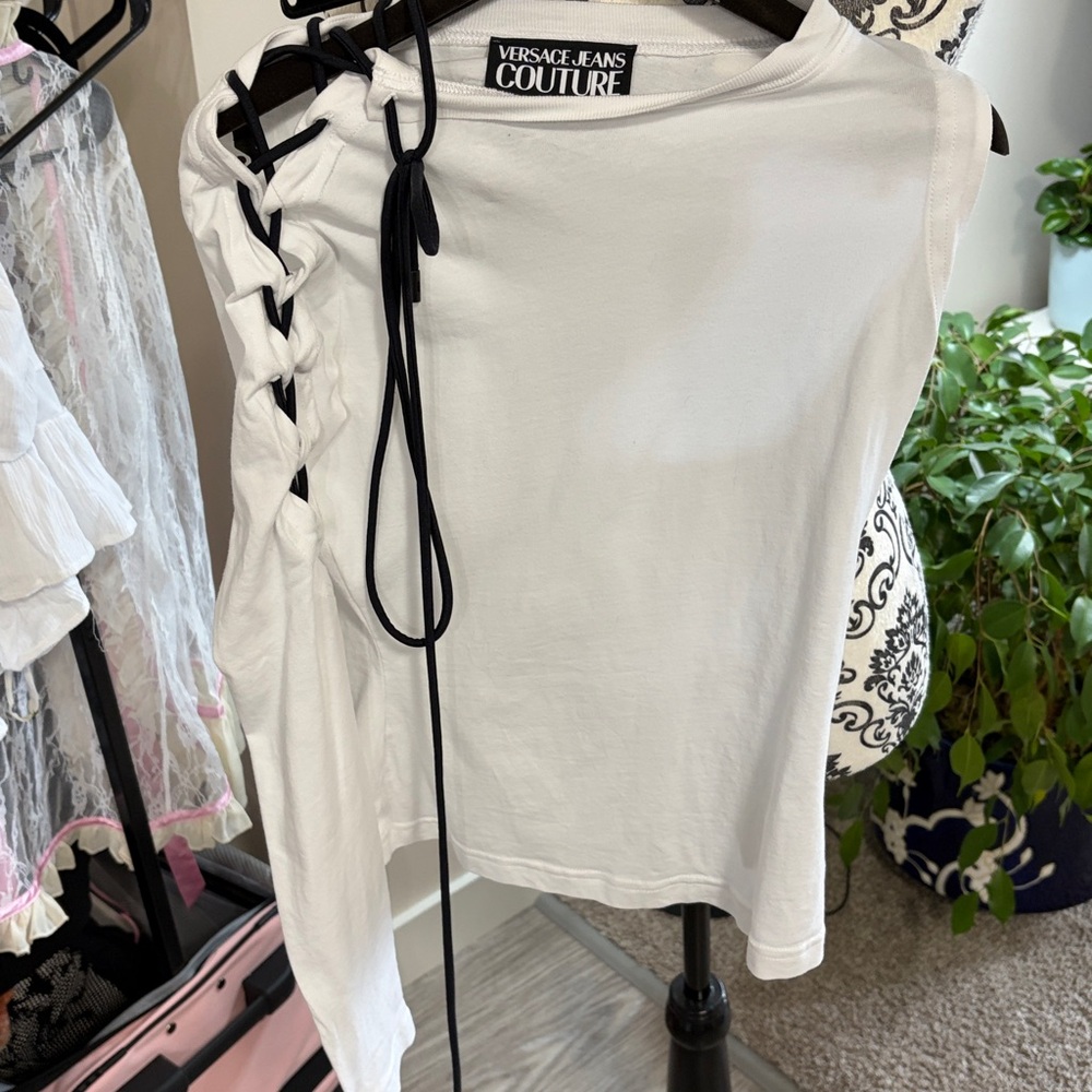 VERSACE Jeans Couture - “AUTHENTIC”White Tank with Black Lace-Up